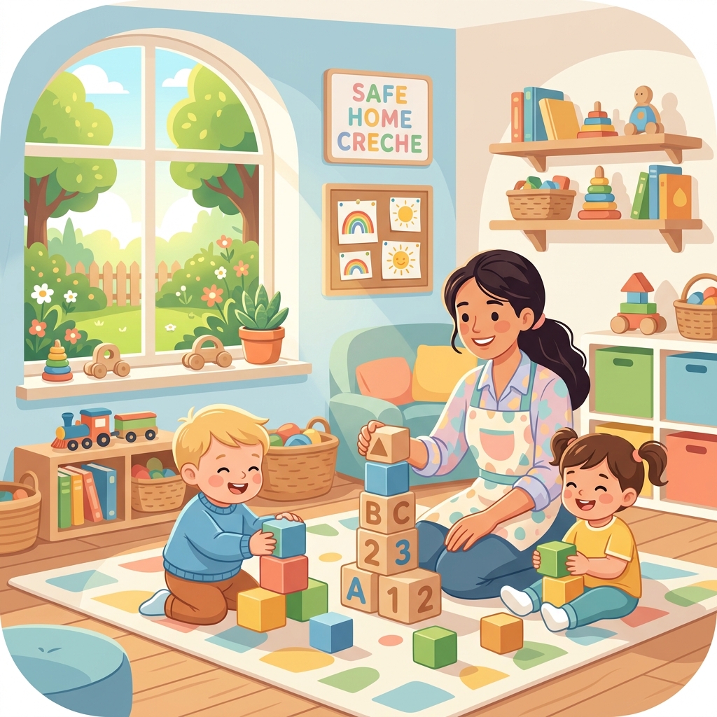 Happy children playing in a safe creche environment